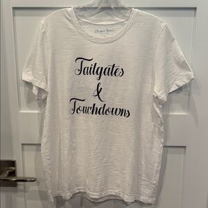White Graphic Tee with Tailgates & Touchdowns Print